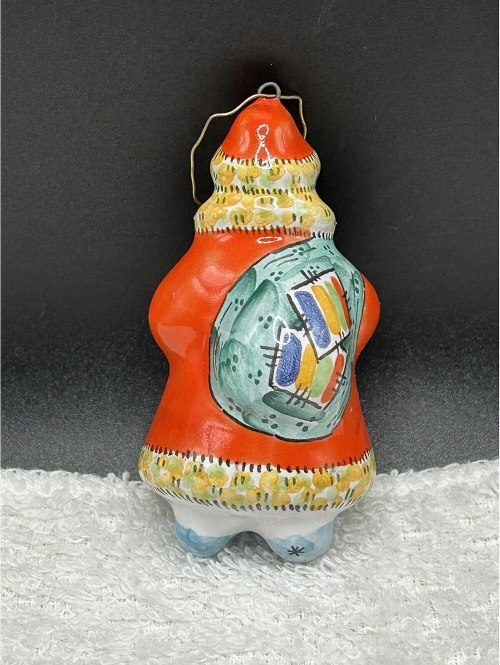 Vintage Russian Majolica Hand-painted Ceramic Santa Ornament 1970’s